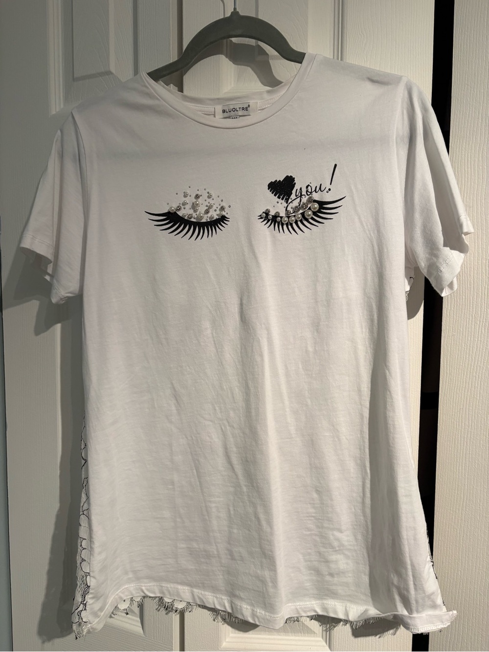 Judy Blue White Short Sleeve Graphic Lash Tee with Rhinestones